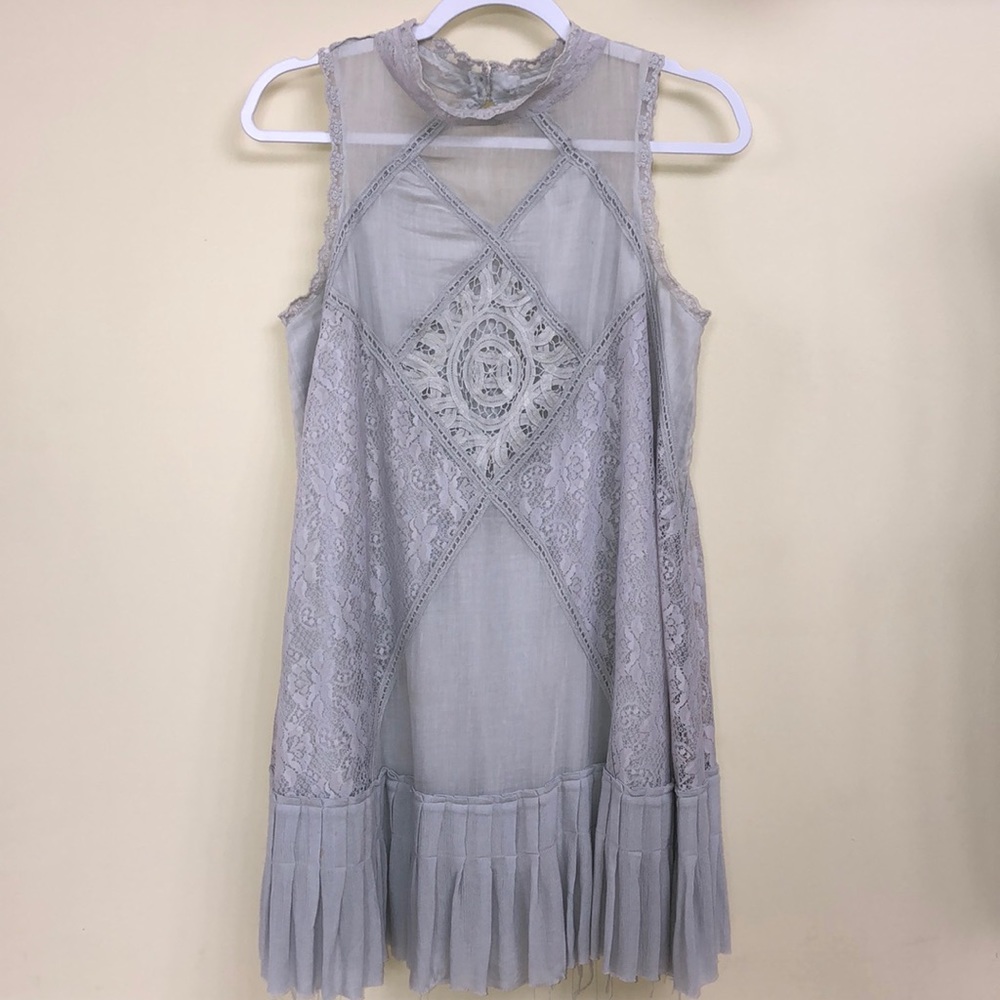FREE PEOPLE Halter Grey Lace Crochet Dress